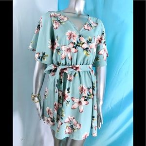 Spring Floral Baby Blue Dress, Small. Summer dress